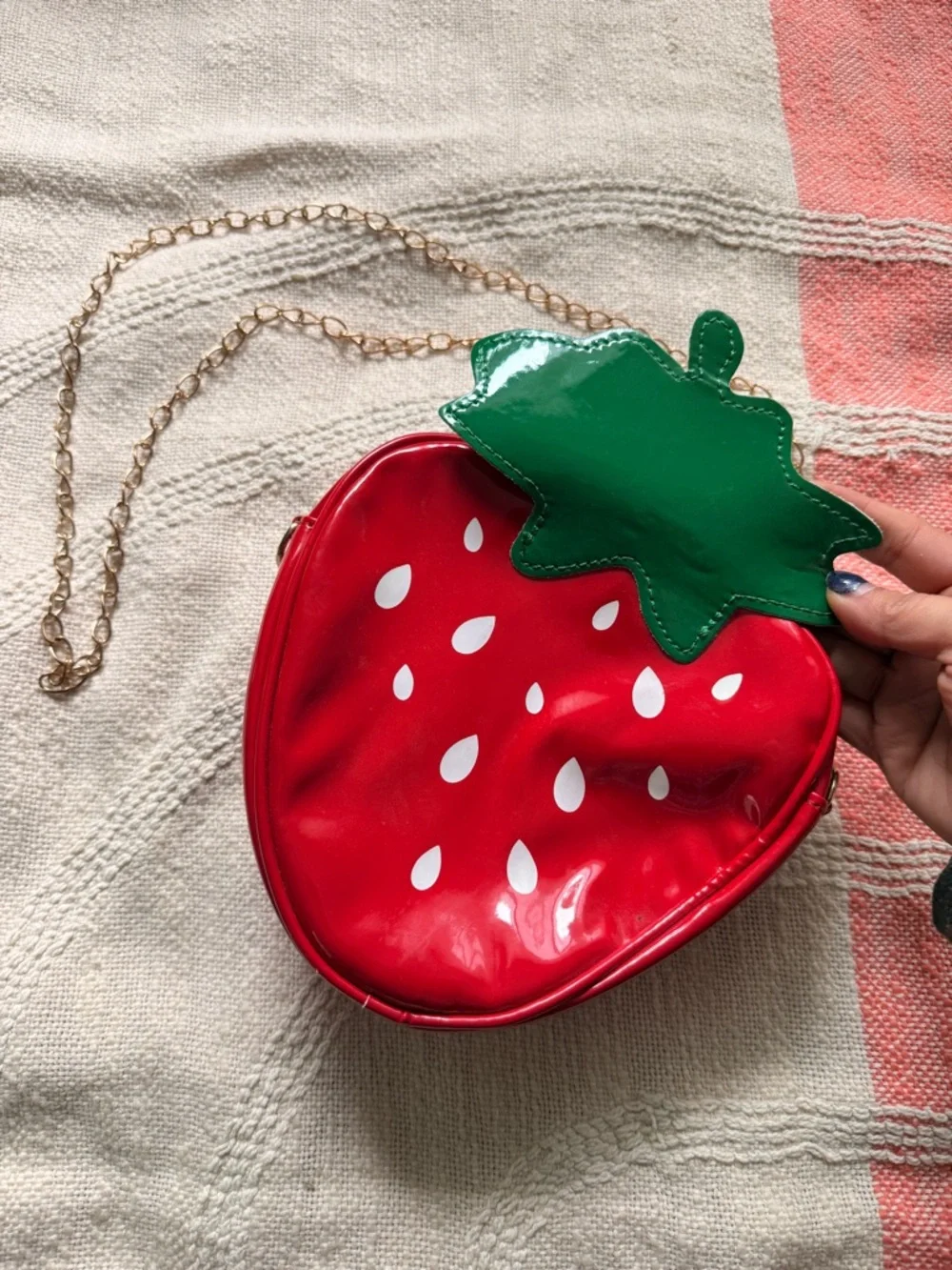 Strawberry Crossbody Bag with Gold Chain - Picture 2 of 5